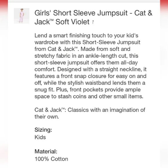 NEW Girls' Short Sleeve Utility Jumpsuit - Cat & Jack™ Light Purple - Picture 10 of 11